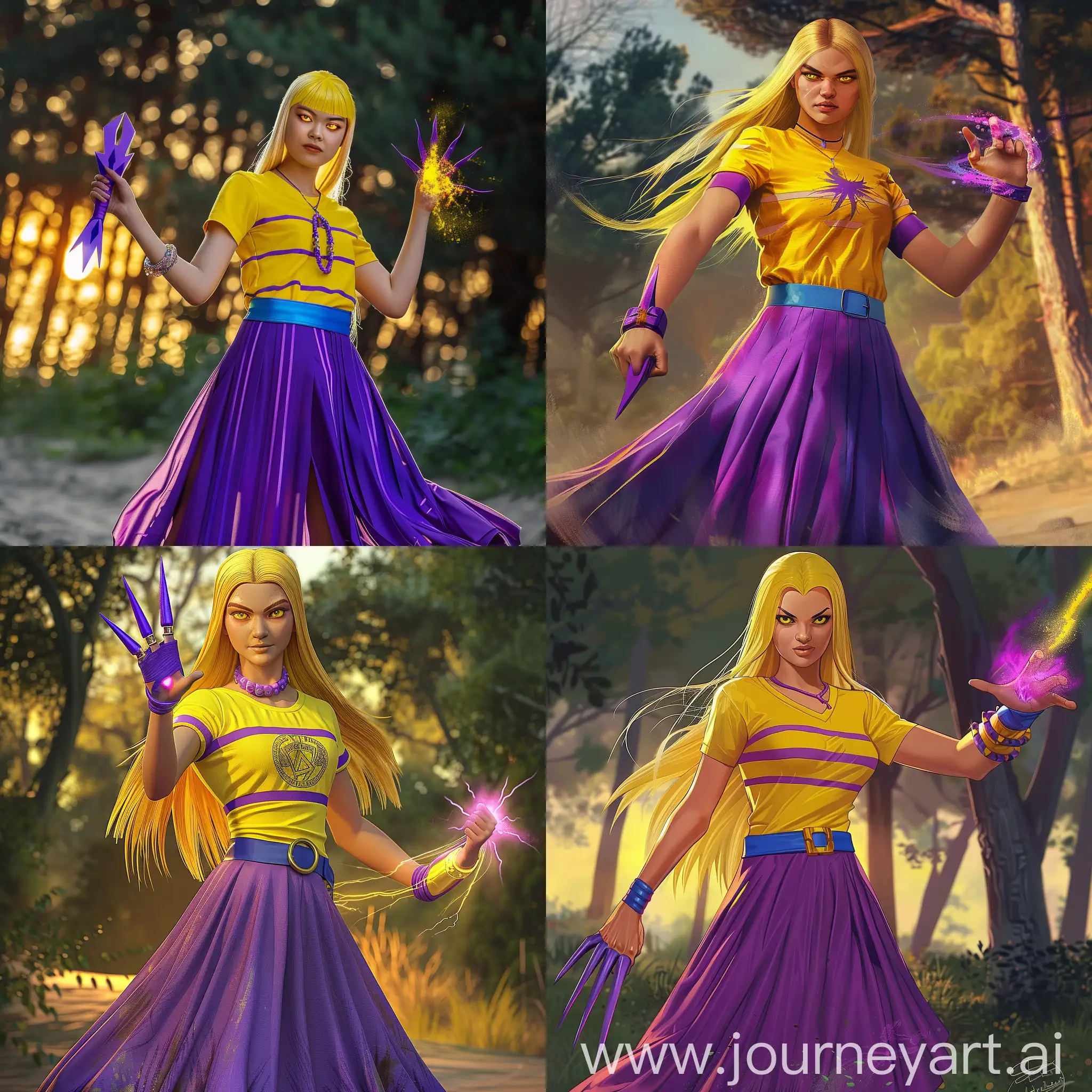 Confident-Girl-Superhero-with-Purple-Magic-Bracelet-in-Dawn-Glade