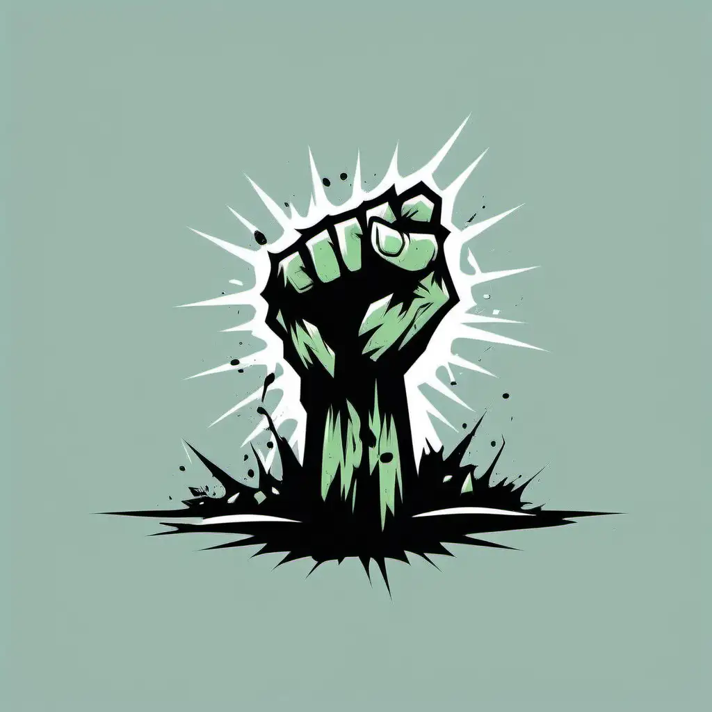 Minimalist Vector Art Decomposing Zombie Fist Emerges from Ground