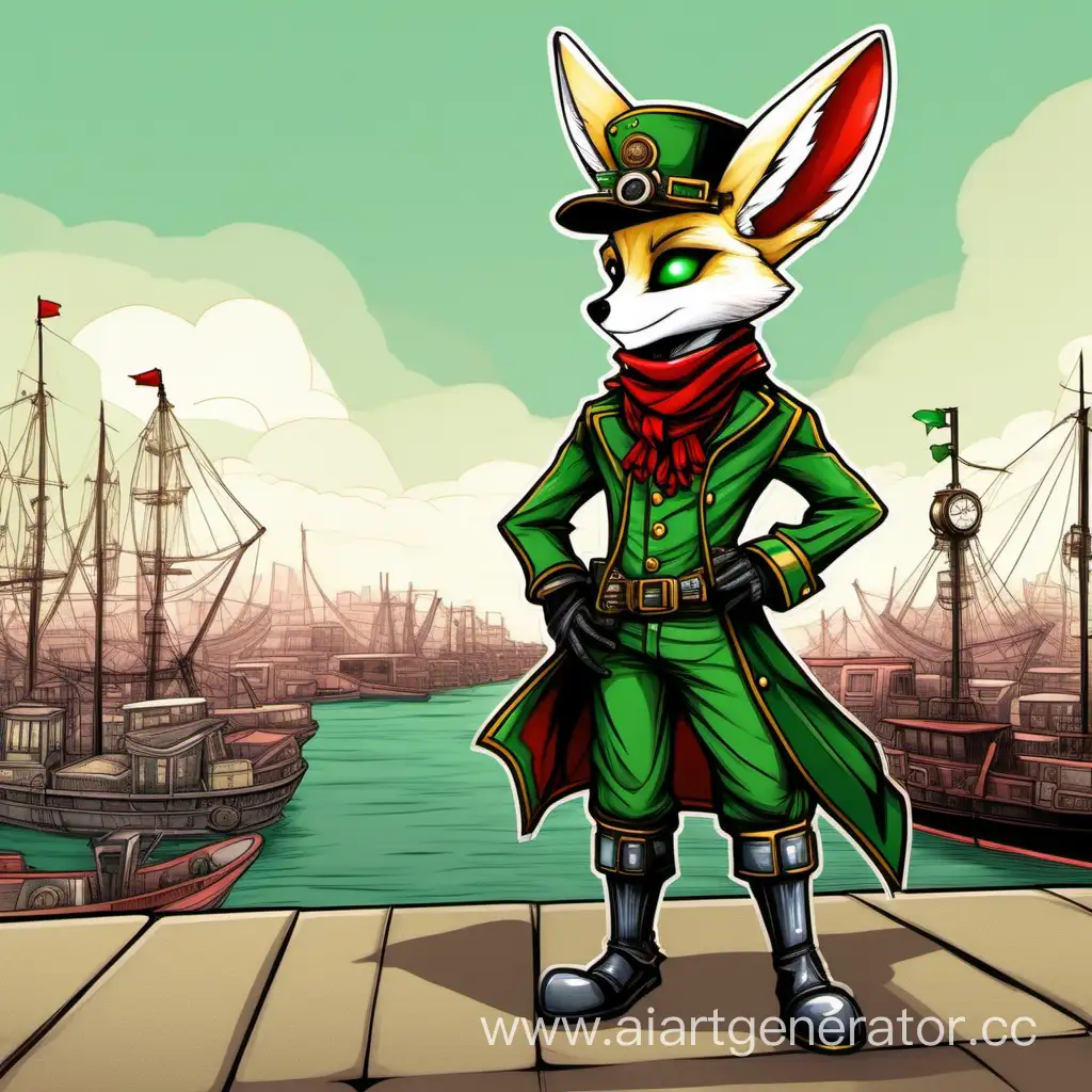 Steampunk-Fennec-Captain-at-Harbor-with-Cartoon-Style