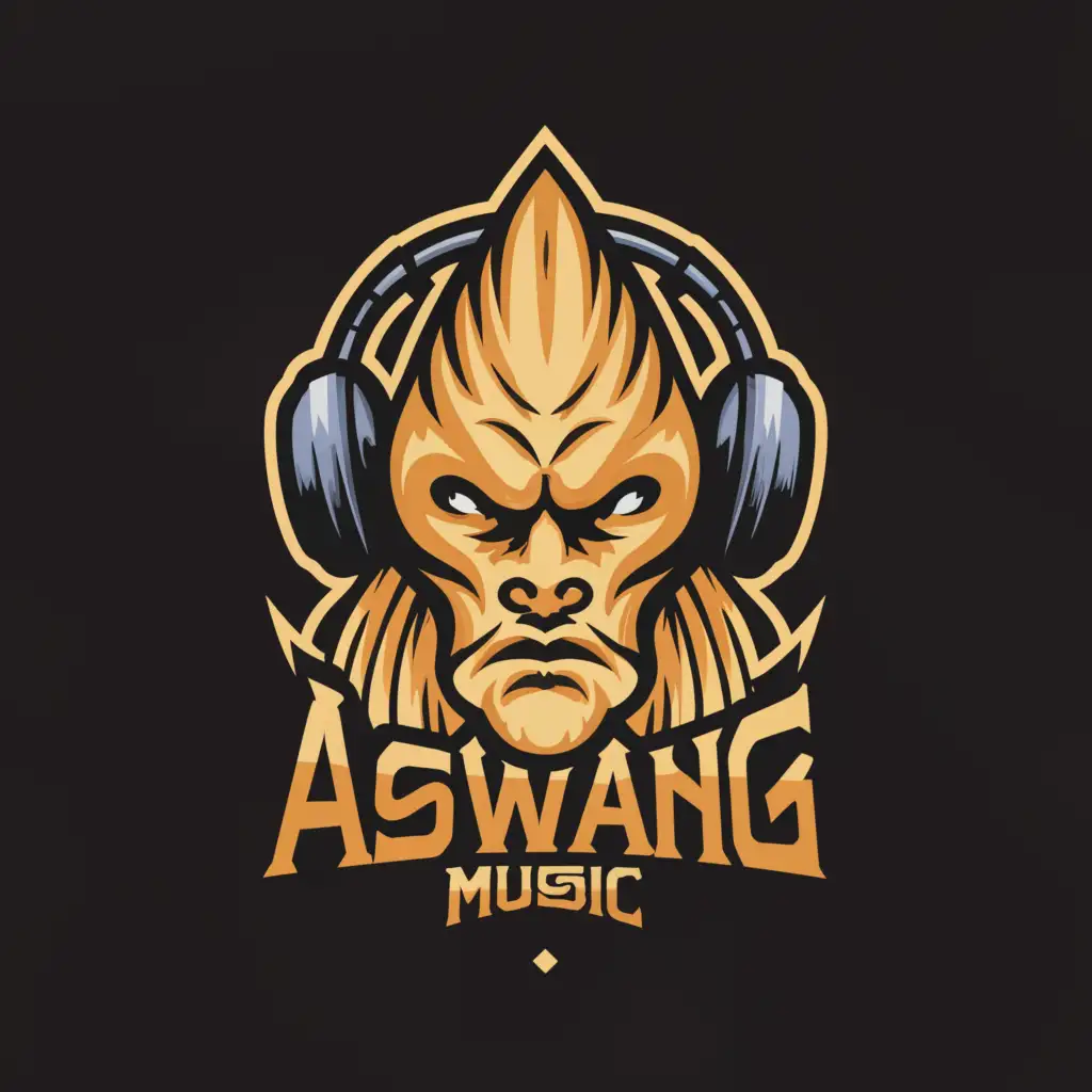 a logo design,with the text "ASWANG MUSIC", main symbol:FILIPINO MYSTICAL CREATURE CALLED AN ASWANG WEARING HEADPHONES,Moderate,clear background