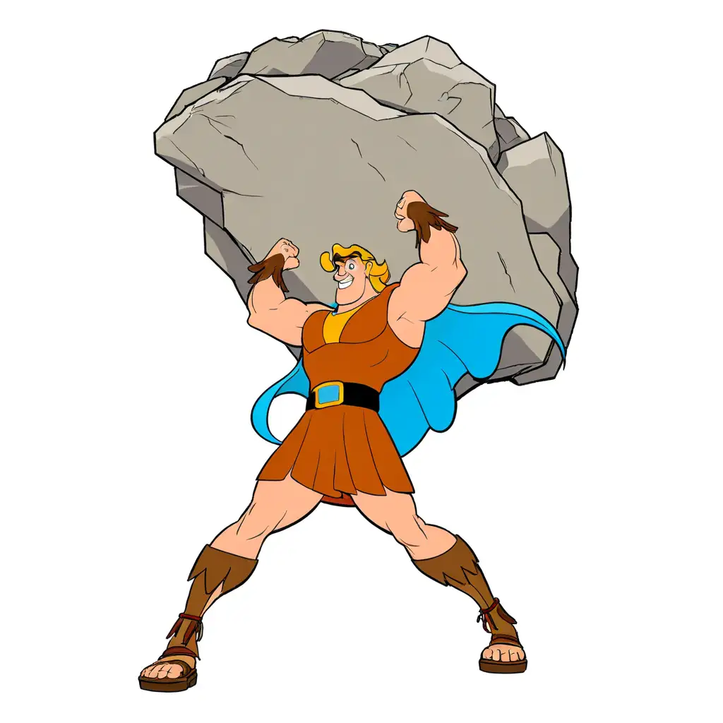 Hercules for Disney lifting a huge boulder