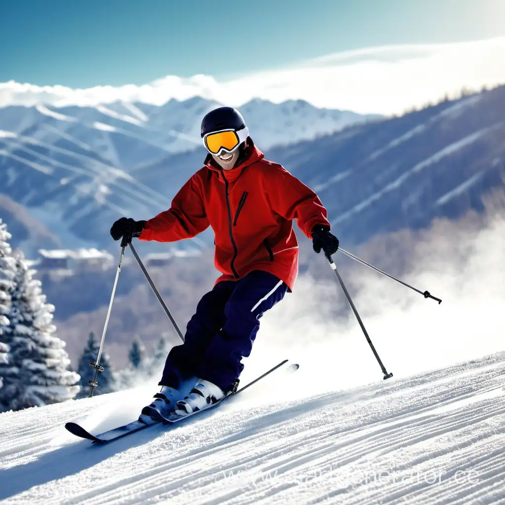 Dynamic-Skier-Enjoying-Winter-Adventure-at-Resort