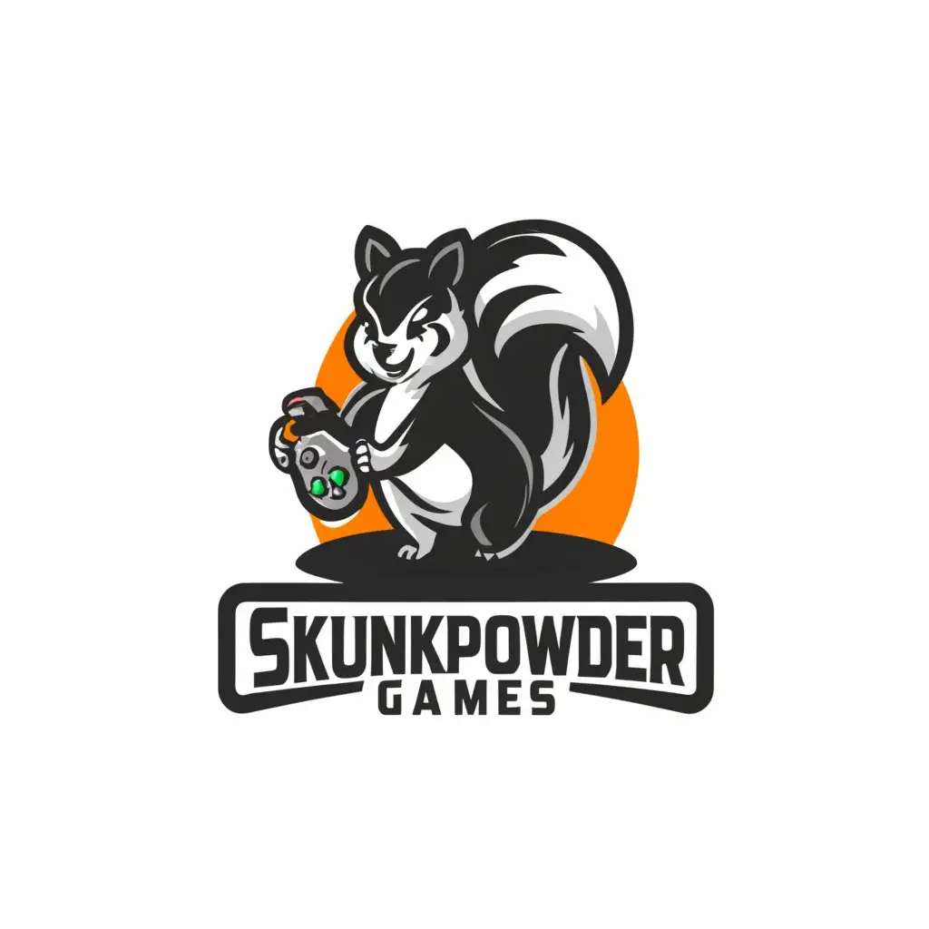 a logo design,with the text "SkunkPowder Games", main symbol:Skunk,Moderate,be used in Technology industry,clear background