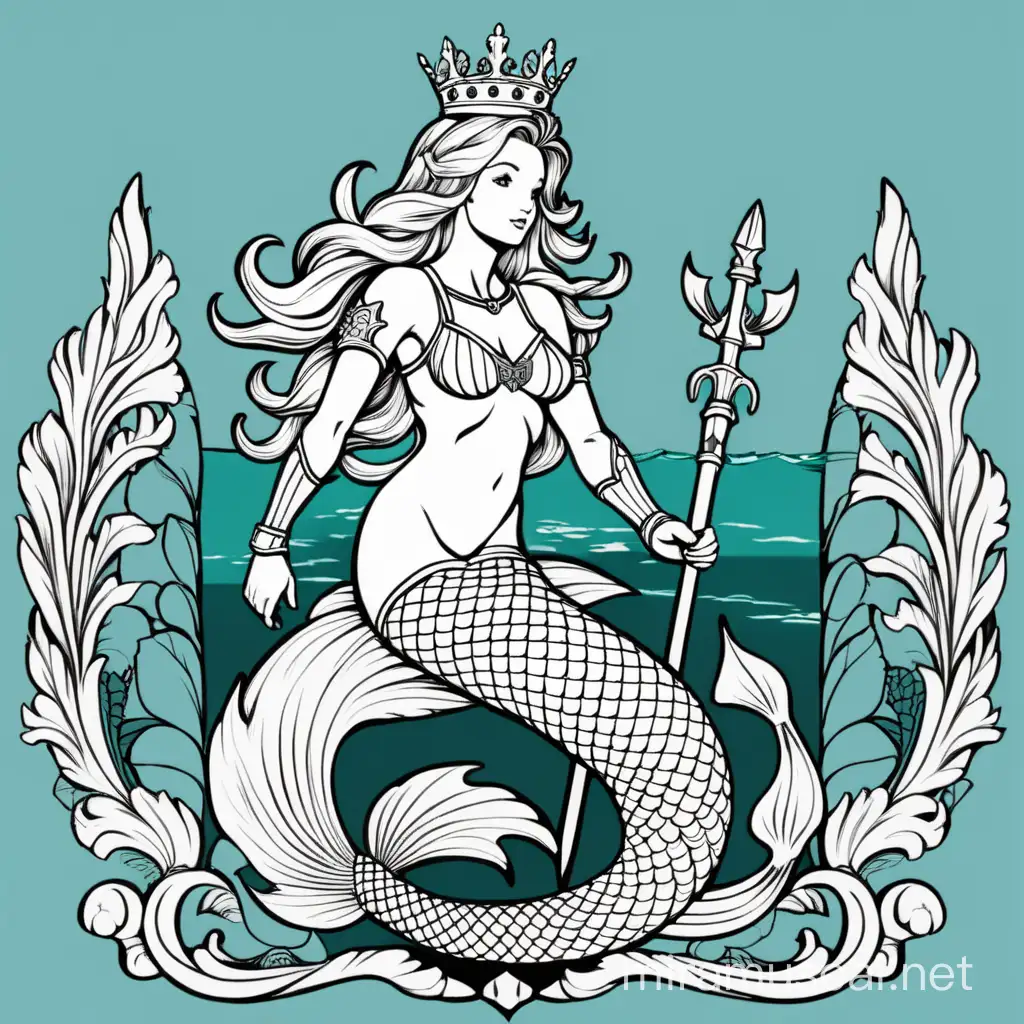 create a heraldic for noble family. This should be image of mermaid in armor in the lake on aquamarine background 