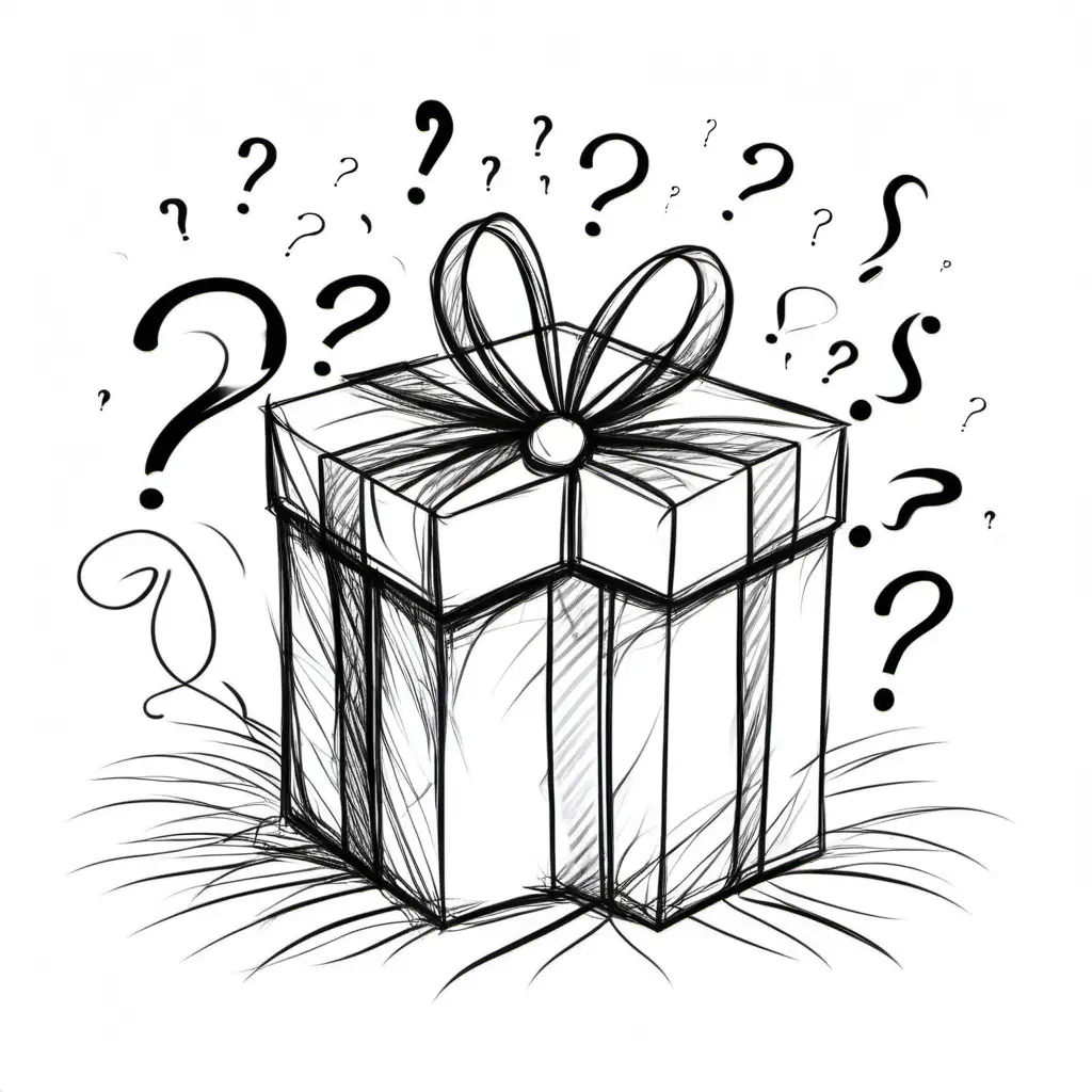 question marks over the gift, draw
