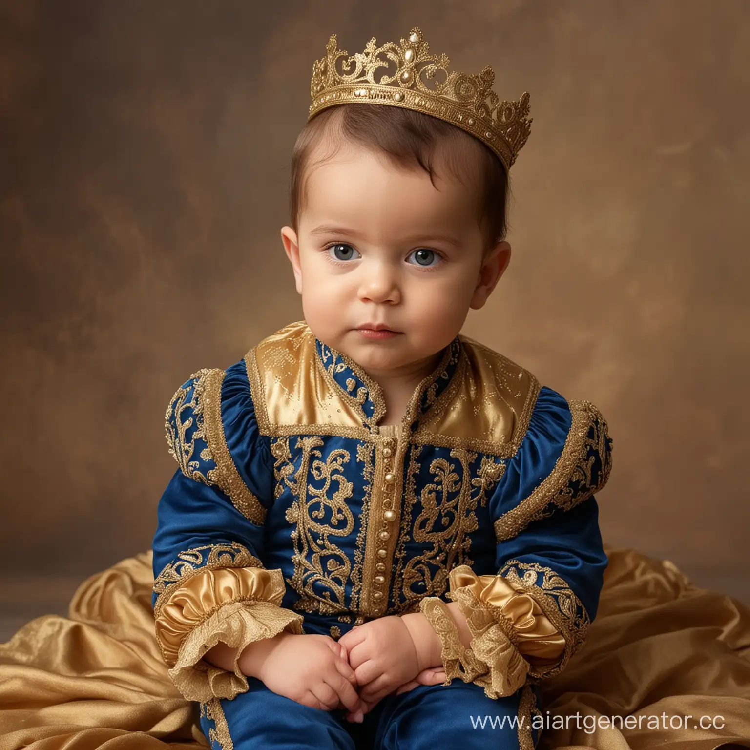 Royal-Baby-Prince-in-BlueGolden-Costume-against-Brown-Background