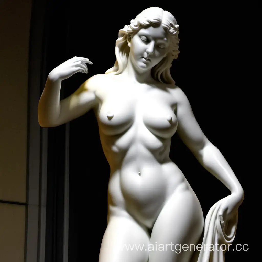 Elegant-Marble-Statue-of-a-Nude-Woman-Illuminated-in-the-Night