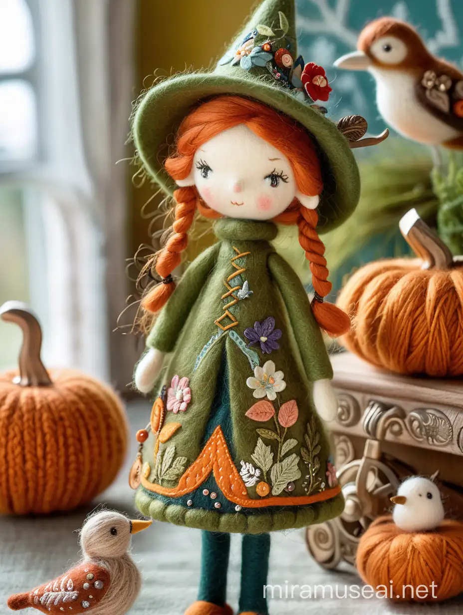 Enchanting Fairy Tale Wool Felted Witch Doll in PIP STUDIO Style