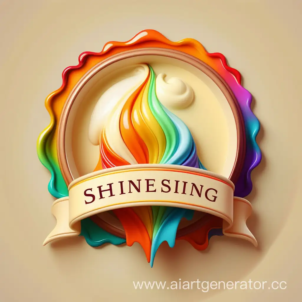 Simple logo of a shining banner colorful, made of cream.