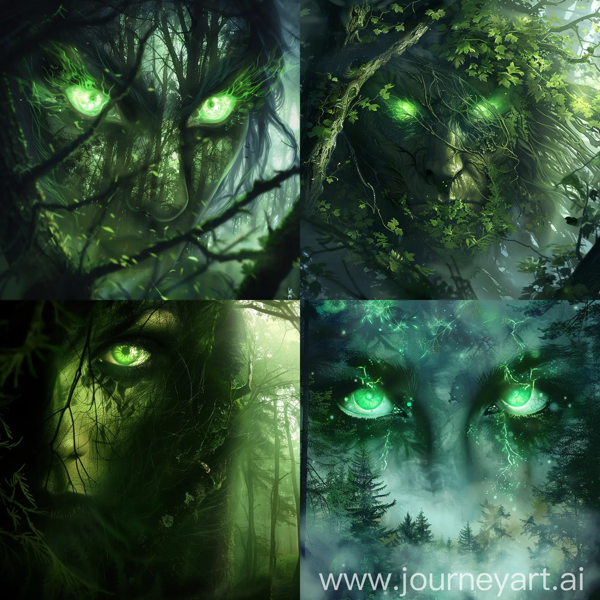 Druid of the forest. eyes glowing green in the trees