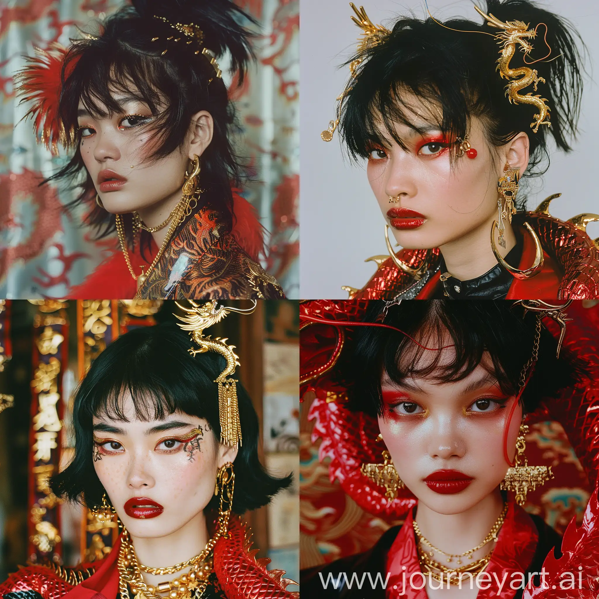 MulanInspired-Punk-Makeup-Japanese-Grunge-with-Red-Dragon-and-Golden-Jewelry