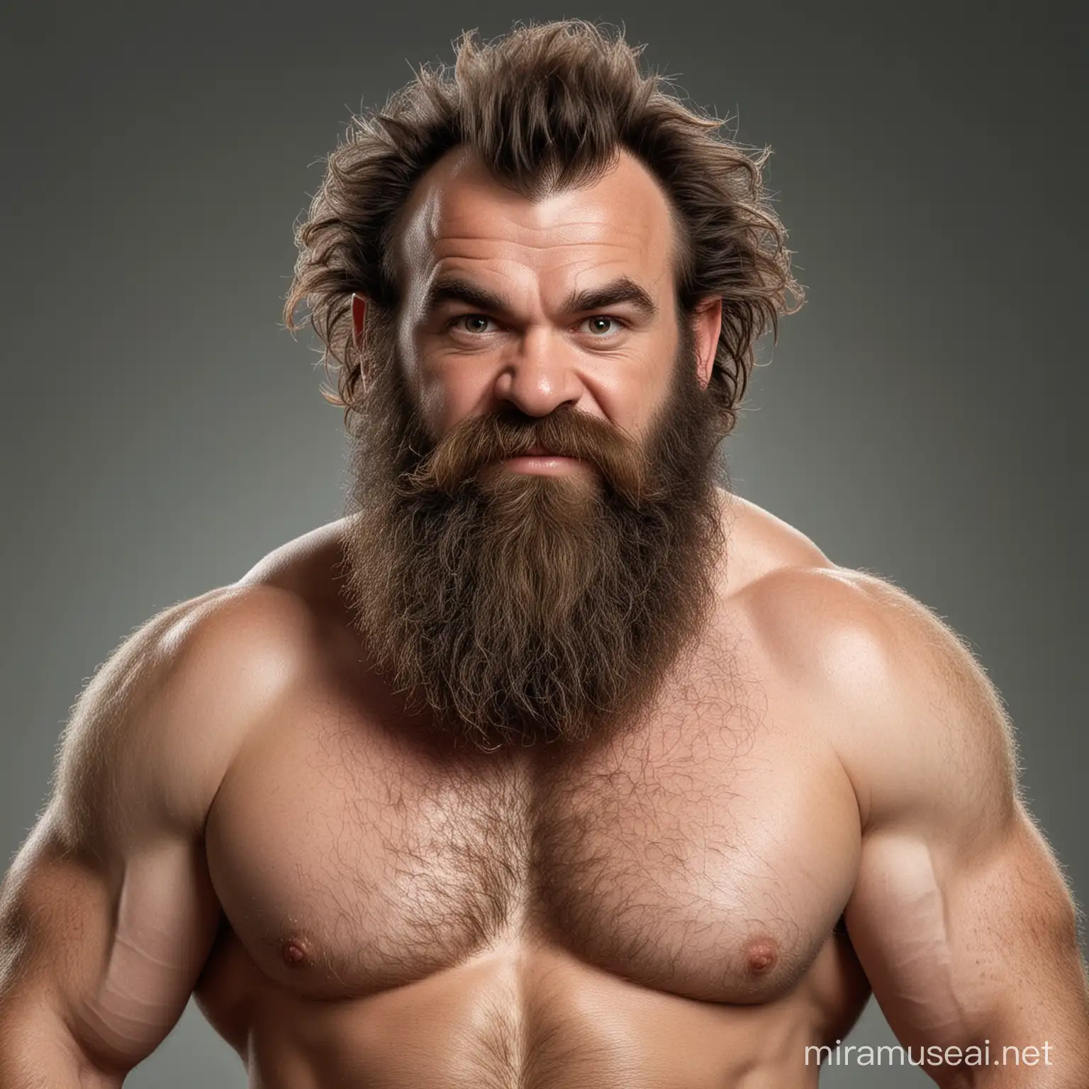 hairy bare armed dwarf with [no beard] extra hairy