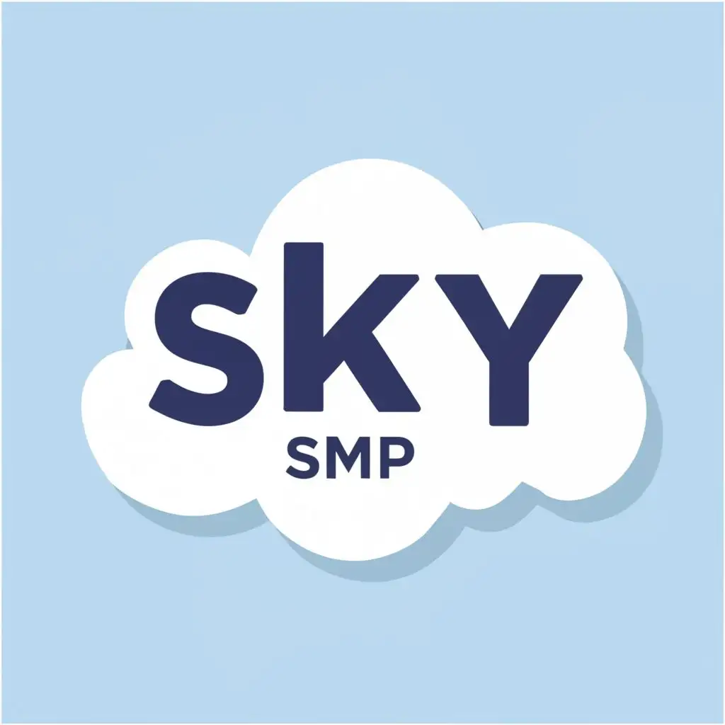 logo, White clouds., with the text "SKY SMP", typography