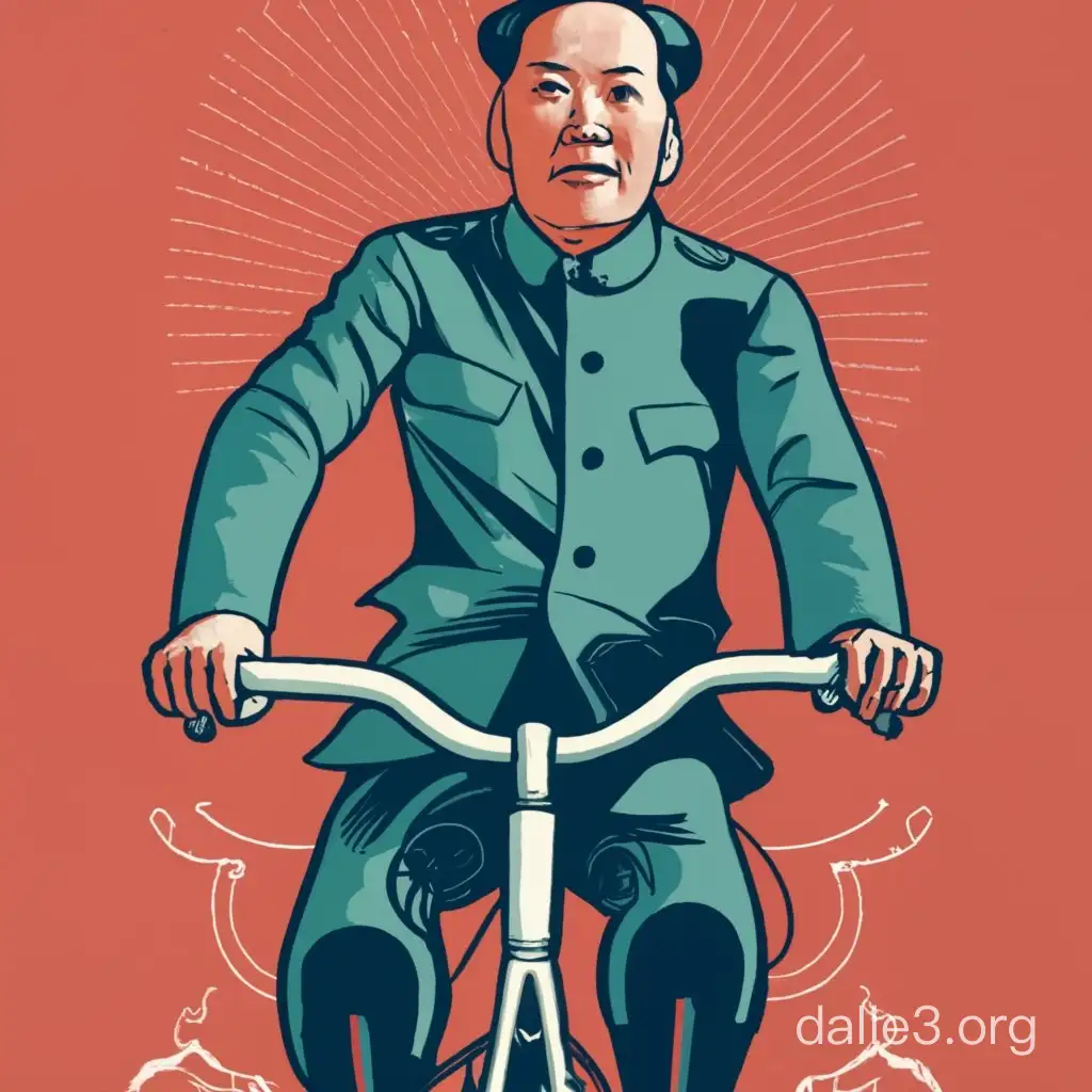 Moa tse tung riding a bicycle