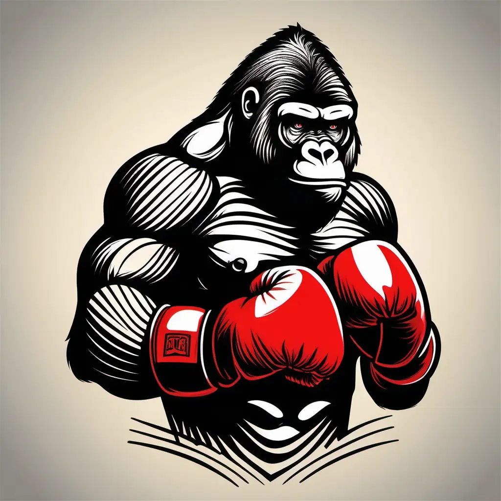 Bold Minimalist Boxing Gorilla with Red Gloves Tattoo Flash Style