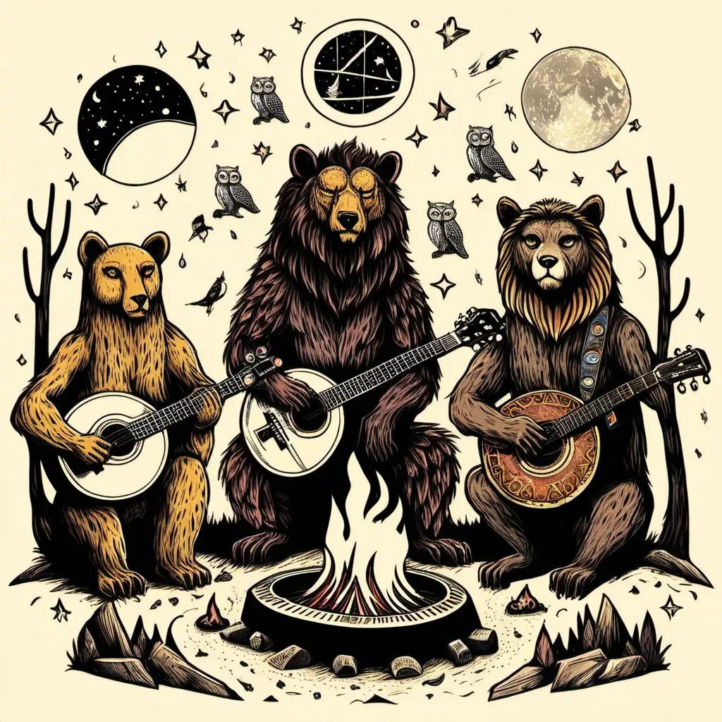 Enchanting Campfire Jam Musical Animals and Cosmic Vibes