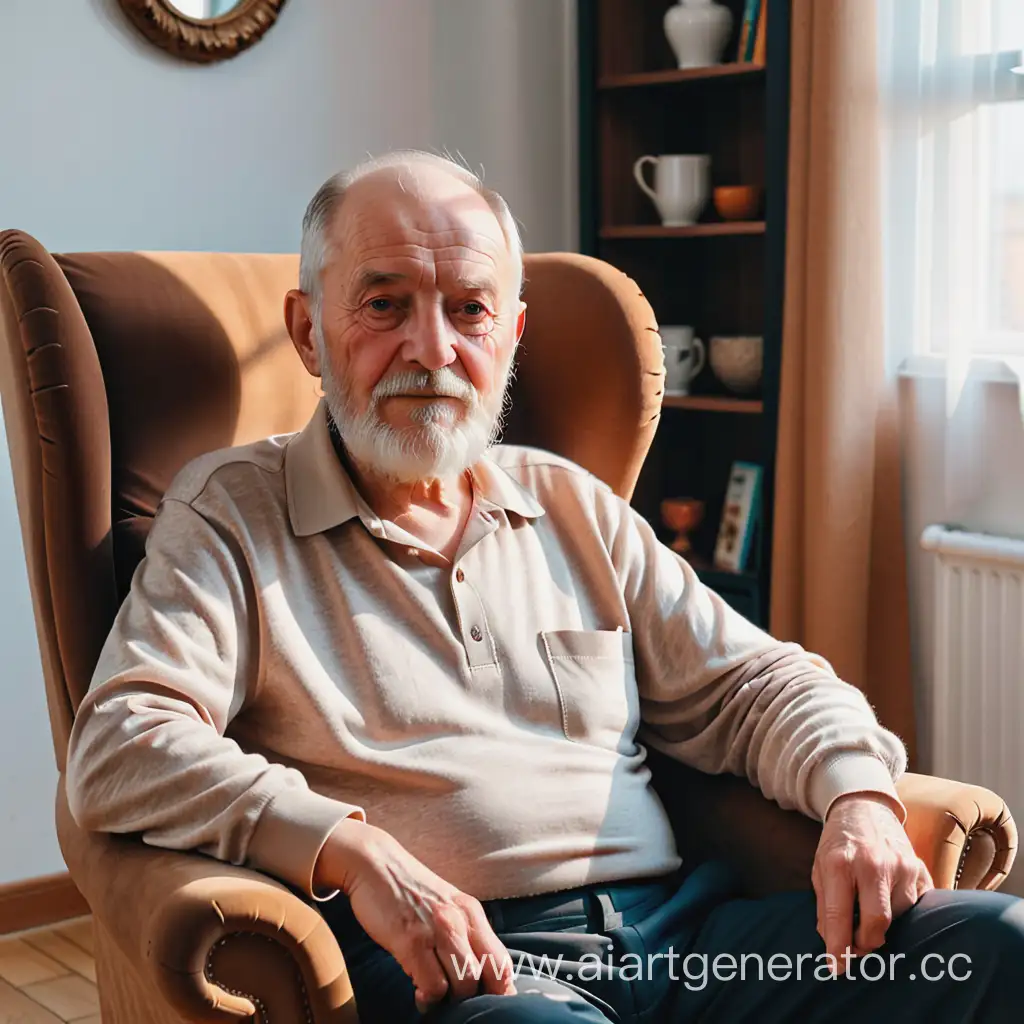 Kind-Elderly-Man-Sitting-Comfortably-in-Armchair-at-Home