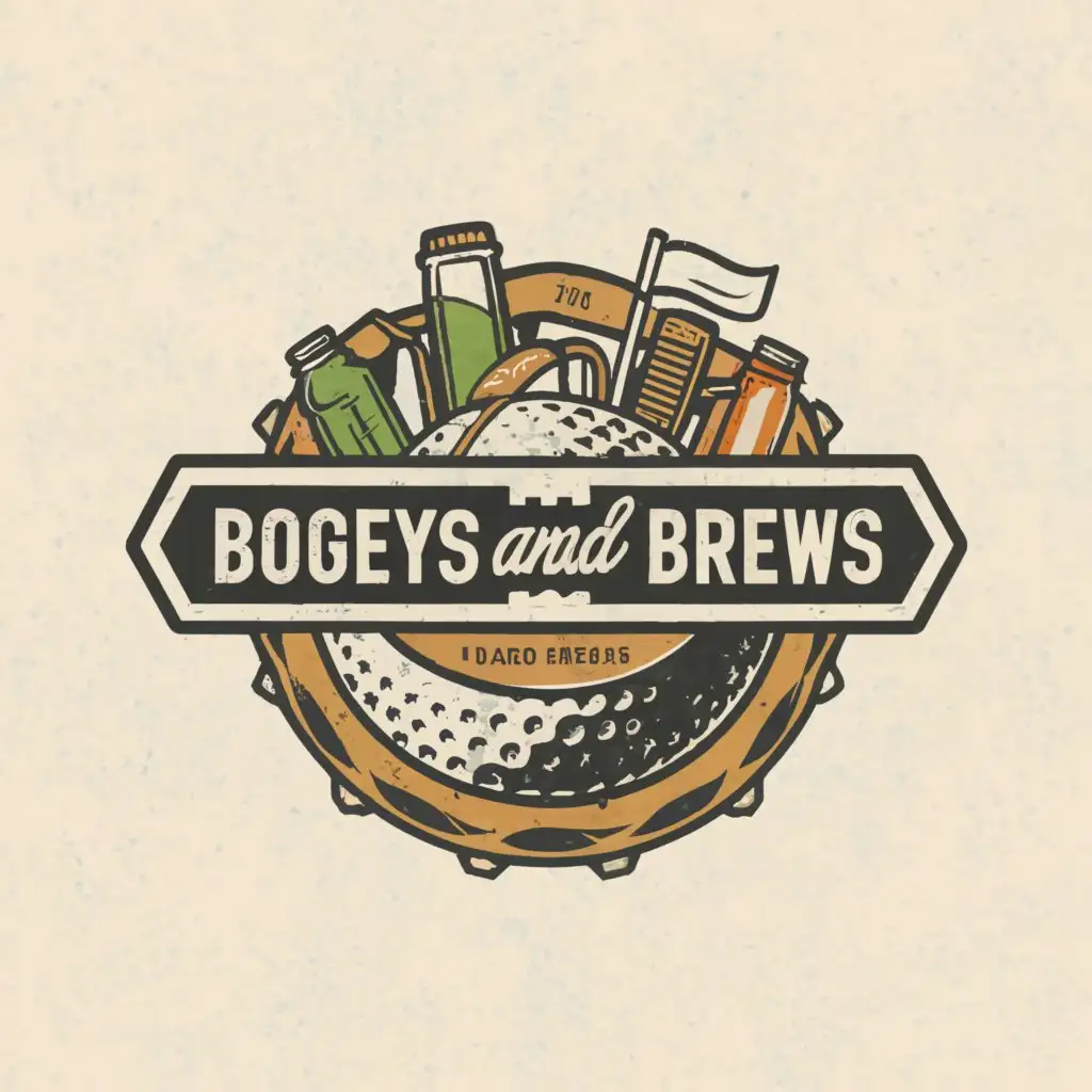 a logo design,with the text "Bogeys and Brews", main symbol:Circular logo with name placed in the middle. Illustrative objects like golfball, golfclubs, beerbottles or golf flag can be incorporated. The team was established in 2024. Green background or details can also beused,complex,be used in Sports Fitness industry,clear background
