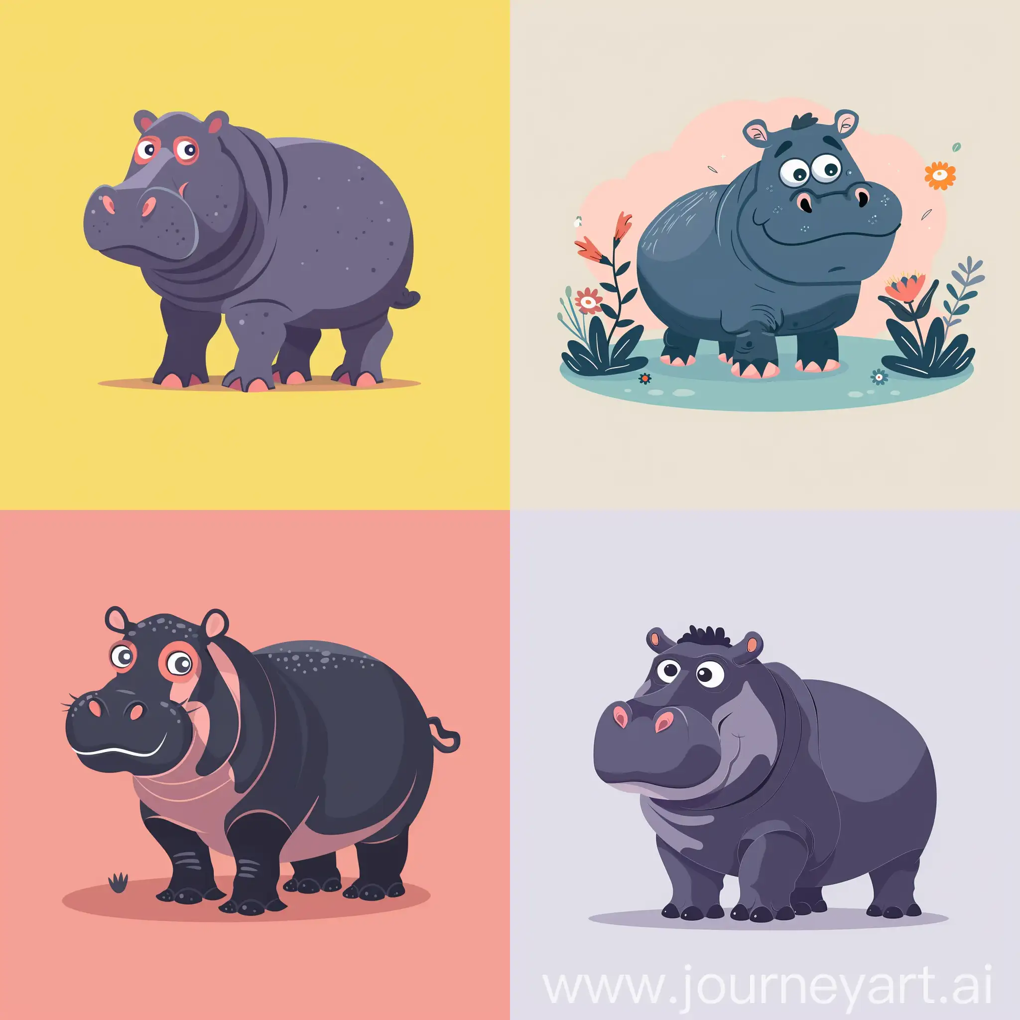 Happy Hippo illustration, high quality, HD, in flat style
