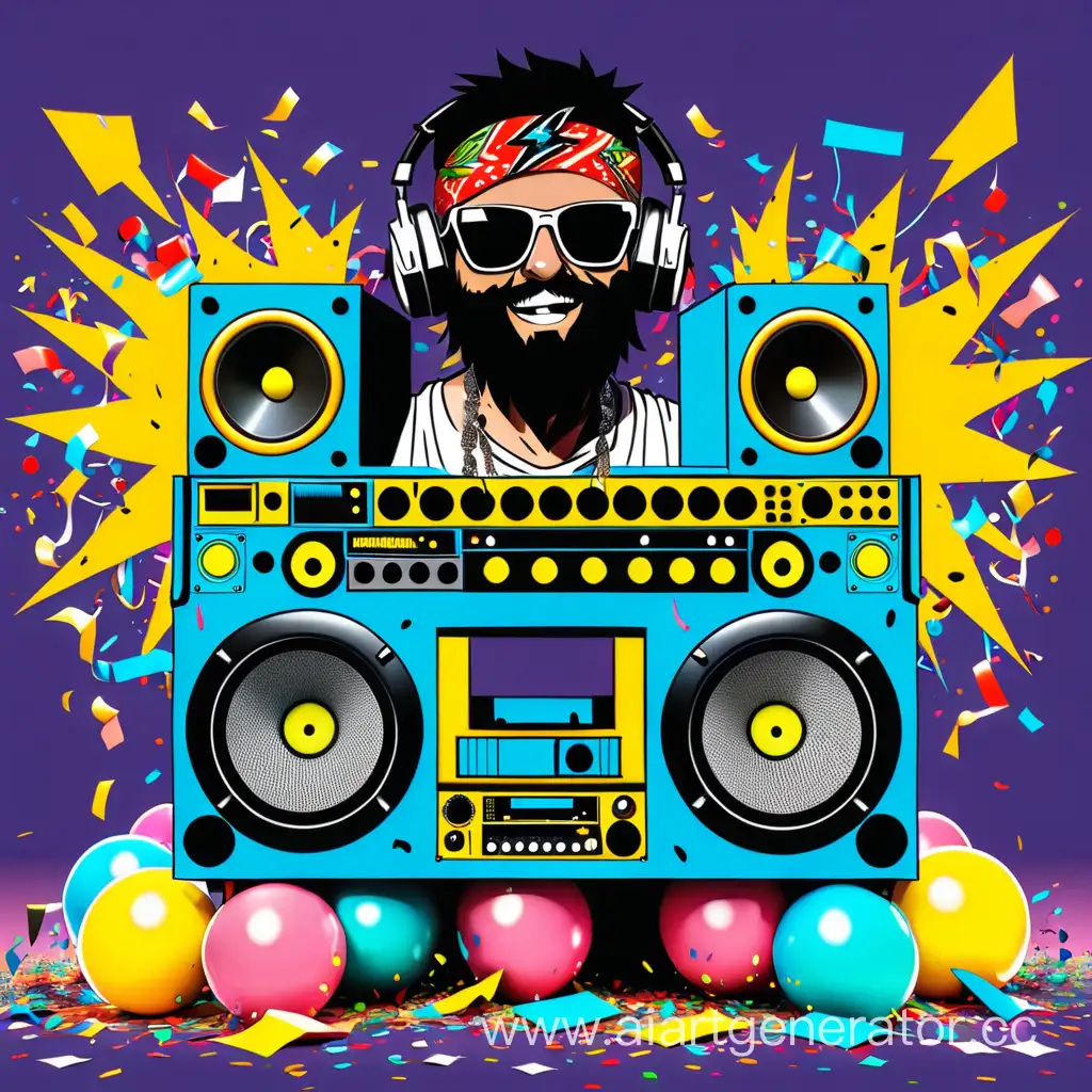 Cartoon-DJ-with-Lightning-Bolt-Speakers-Surrounded-by-Confetti