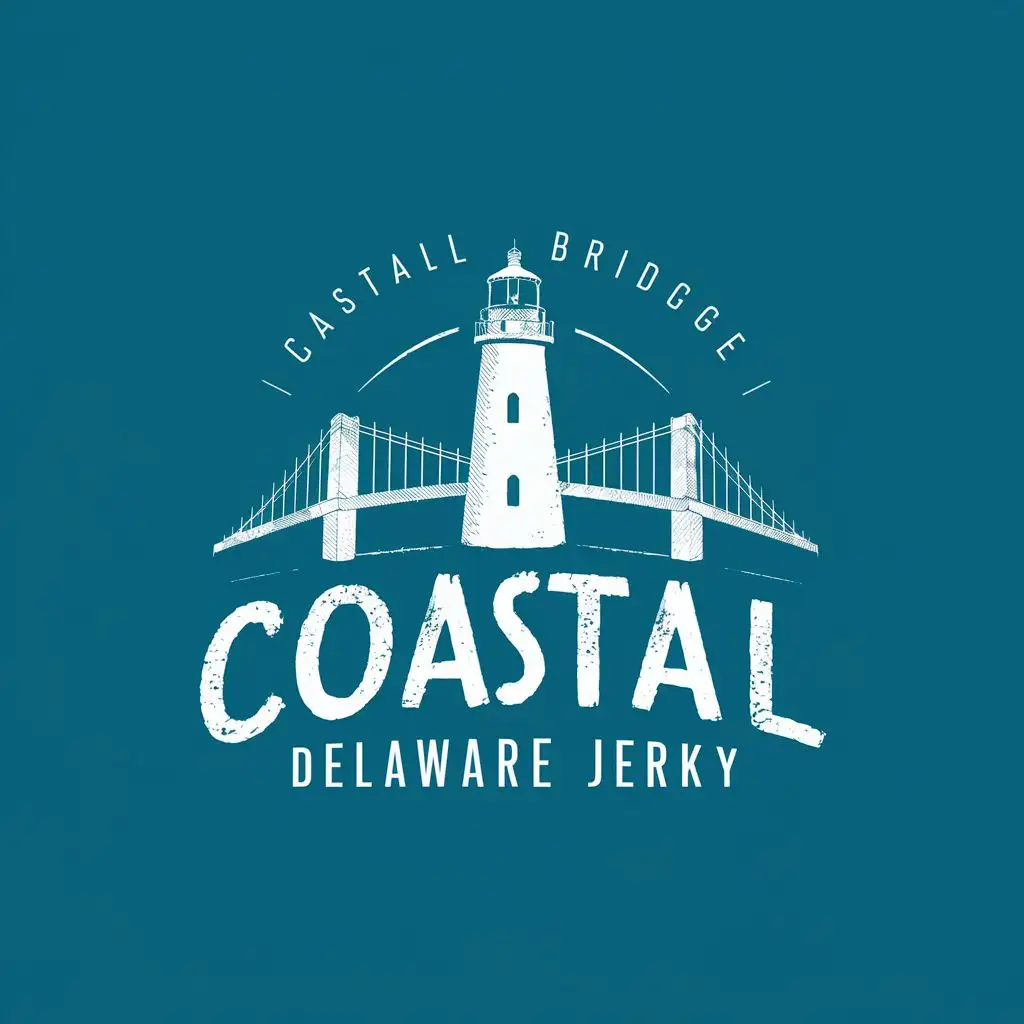 logo, coastal bridge lighthouse, with the text "COASTAL DELAWARE JERKY", typography, be used in Retail industry