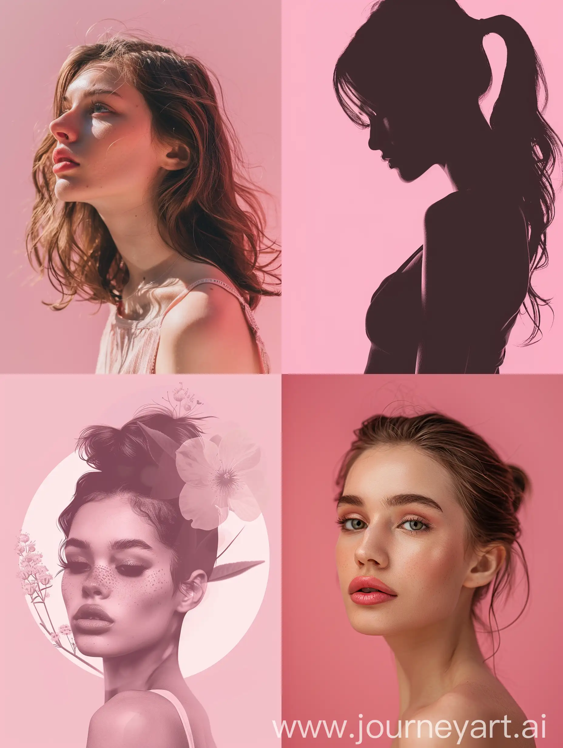 create a women image with  background pink