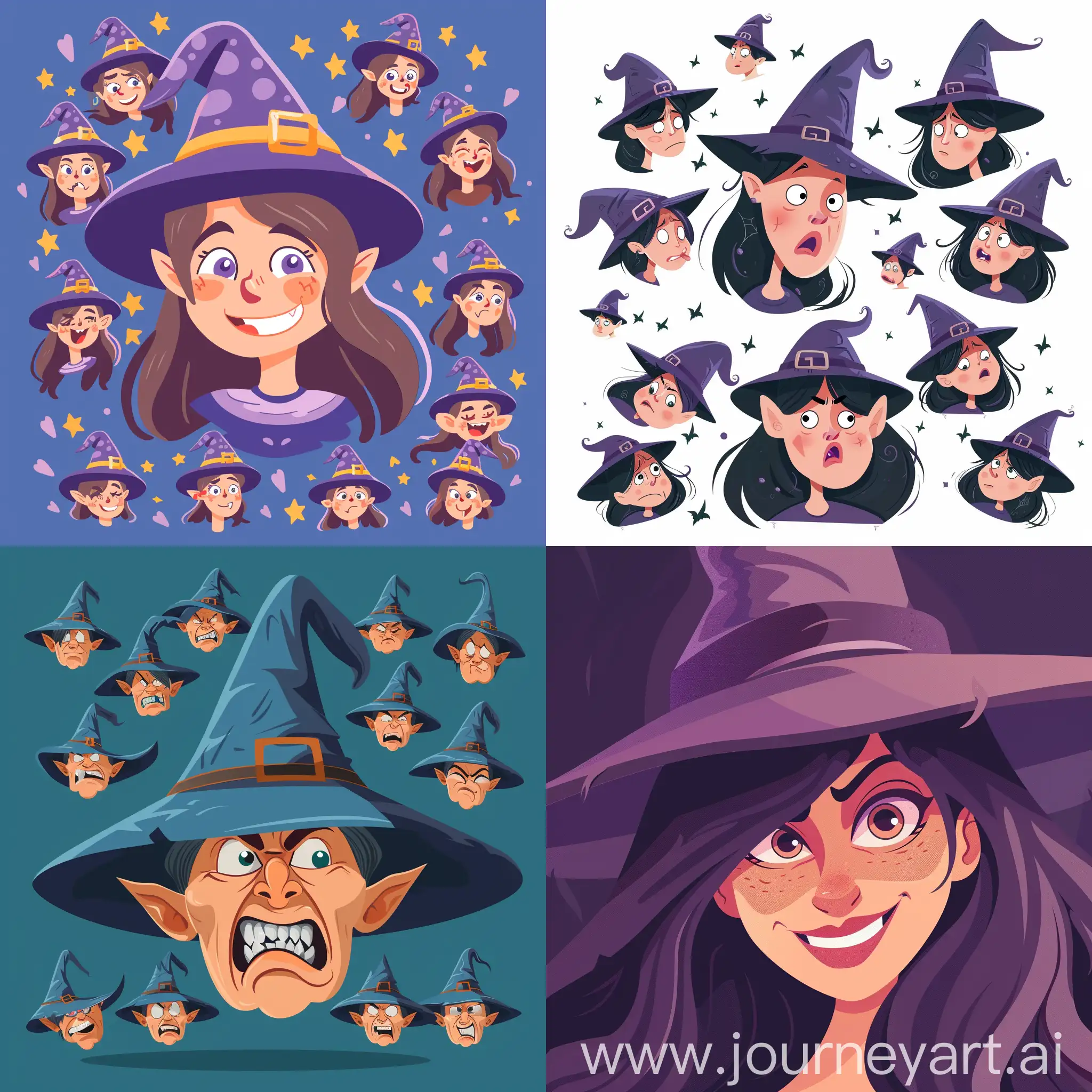 Funny-Witch-Cartoon-Character-with-Varied-Emotions-in-High-Quality-Flat-Style