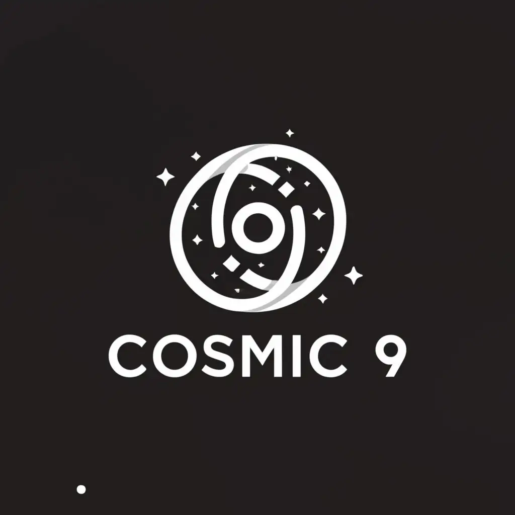 a logo design,with the text "cosmic 9", main symbol:cosmic, black and white, simple,Minimalistic,be used in Automotive industry,clear background