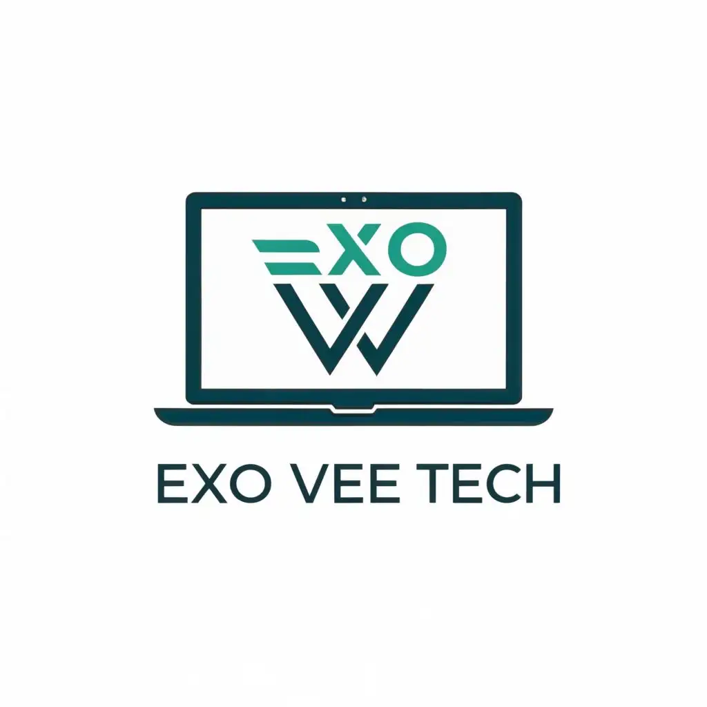 logo, A laptop with a stand, with the text "Exo vee tech", typography, be used in Technology industry