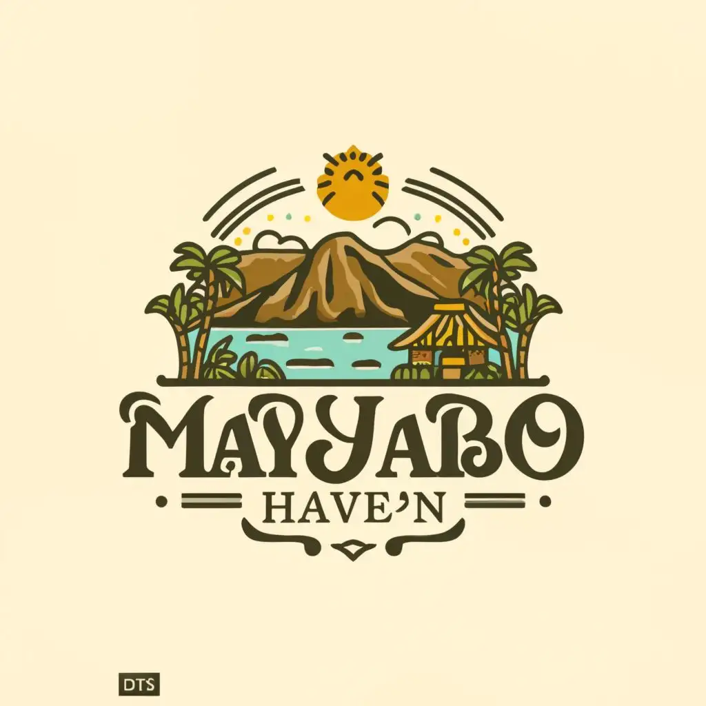 a logo design,with the text "Mayabo Haven (A Taste of Batangas)", main symbol:The logo features a picturesque scene with the iconic Taal Volcano as the backdrop, rising majestically over a tranquil lake. In the foreground, there's a charming "bahay kubo" (nipa hut) nestled amidst lush vegetation, embodying the comforting refuge offered by Mayabo. The hut is warmly illuminated, evoking a sense of hospitality and welcome. Above the scene, the word "Mayabo" is elegantly scripted in a vintage font, capturing the essence of tradition and heritage. Below the image, the phrase "Offering Authentic Batangas Dishes" is inscribed, emphasizing the restaurant's commitment to preserving and showcasing Batangas cuisine. The overall design exudes a timeless charm and invites patrons to experience the authentic flavors of Batangas at Mayabo.,Moderate,be used in Restaurant industry,clear background