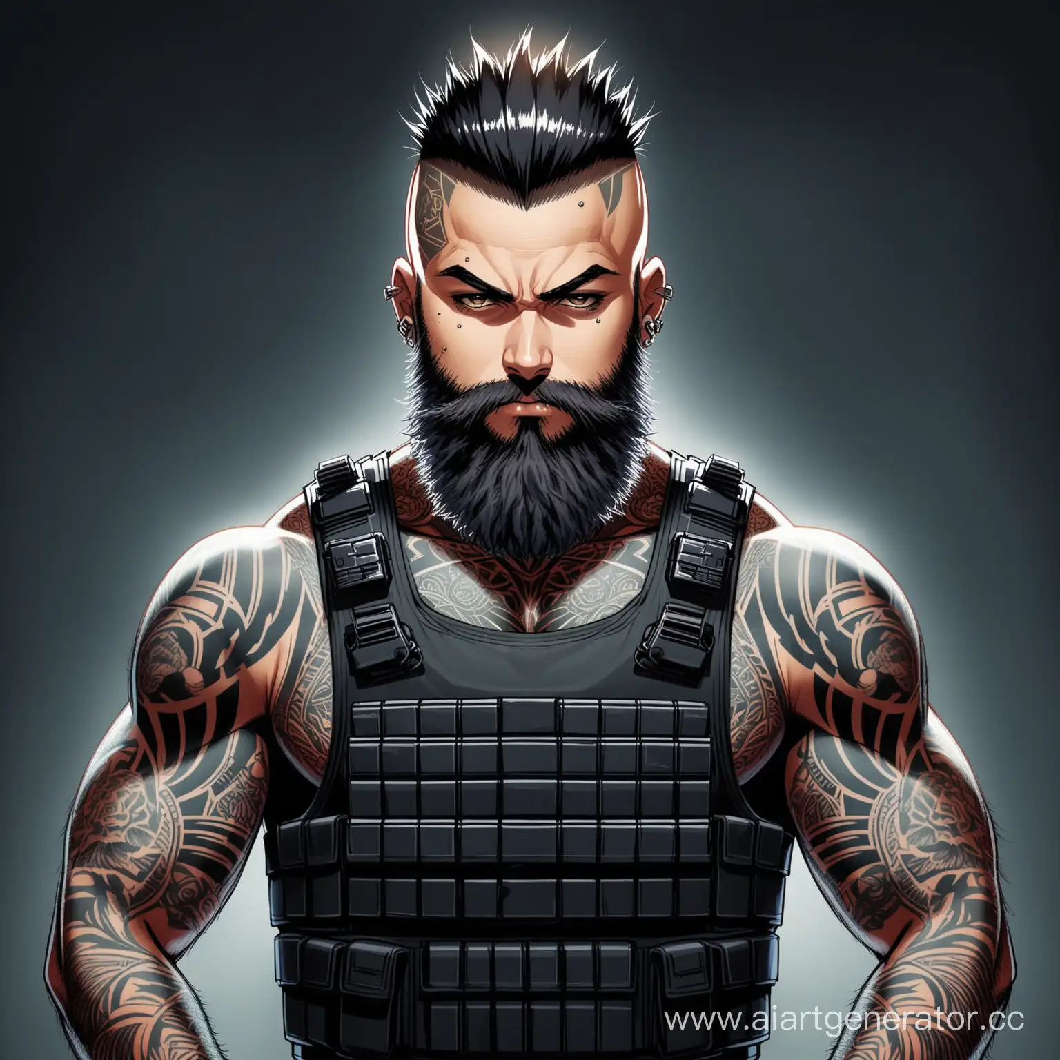 Tattooed-Mohawk-Man-in-Bulletproof-Vest-Intimidating-Urban-Warrior-Portrait