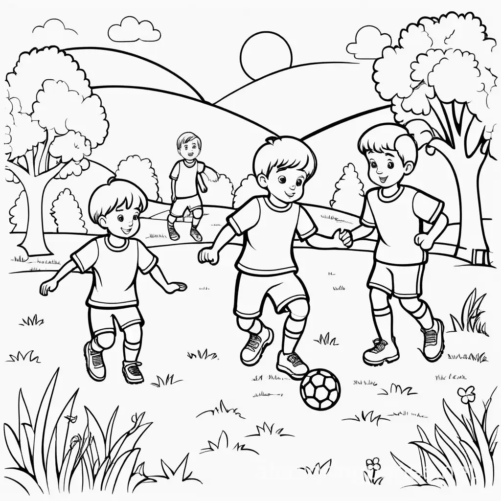 Kids-Playing-Soccer-Near-Camp-Coloring-Page-for-Young-Children