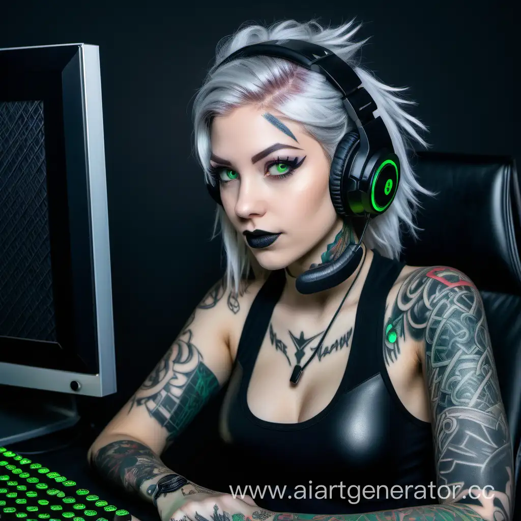 SilverHaired-Gamer-Girl-with-Green-Eyes-Black-Lipstick-and-Gaming-Setup