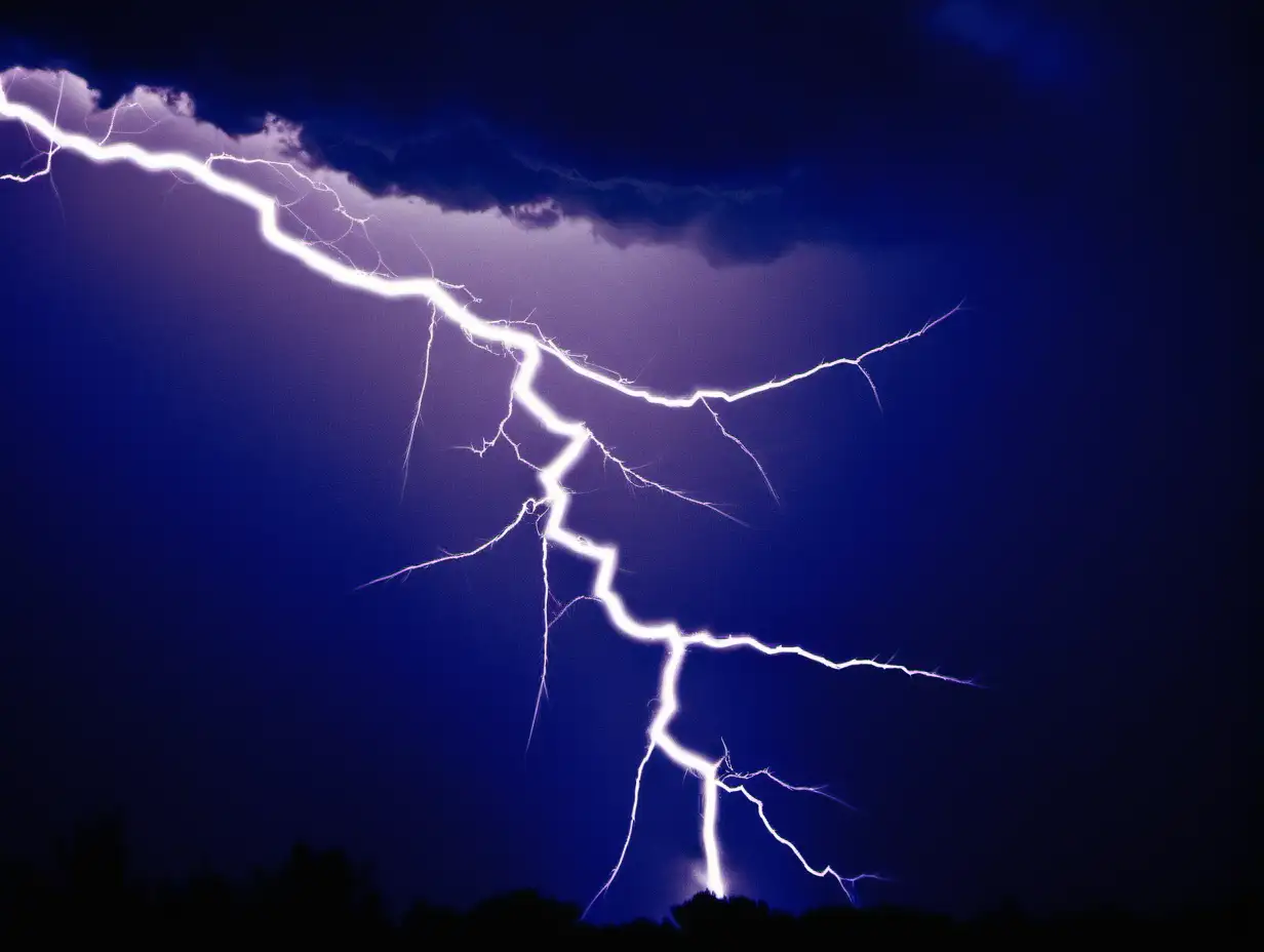 lightning bolt in a dark blue night sky





