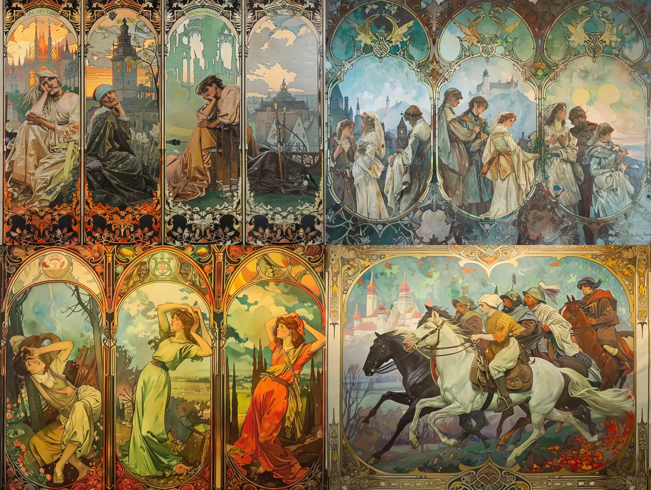 Make painting in style of Slavs Epic series of paintings of Czech painter Alfons Mucha. Picture what the Munich Agreement and the occupation of 15 March 1939 meant for Bohemia and its inhabitants.