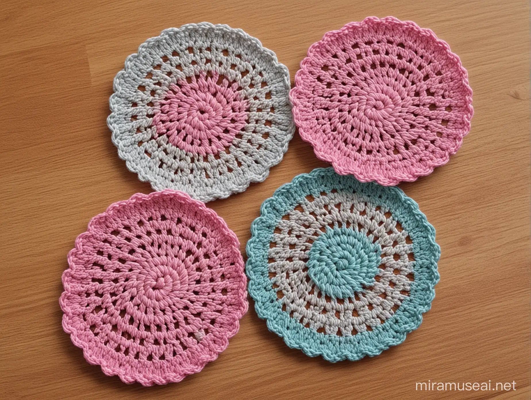 Handmade Crochet Coasters in Various Colors and Patterns