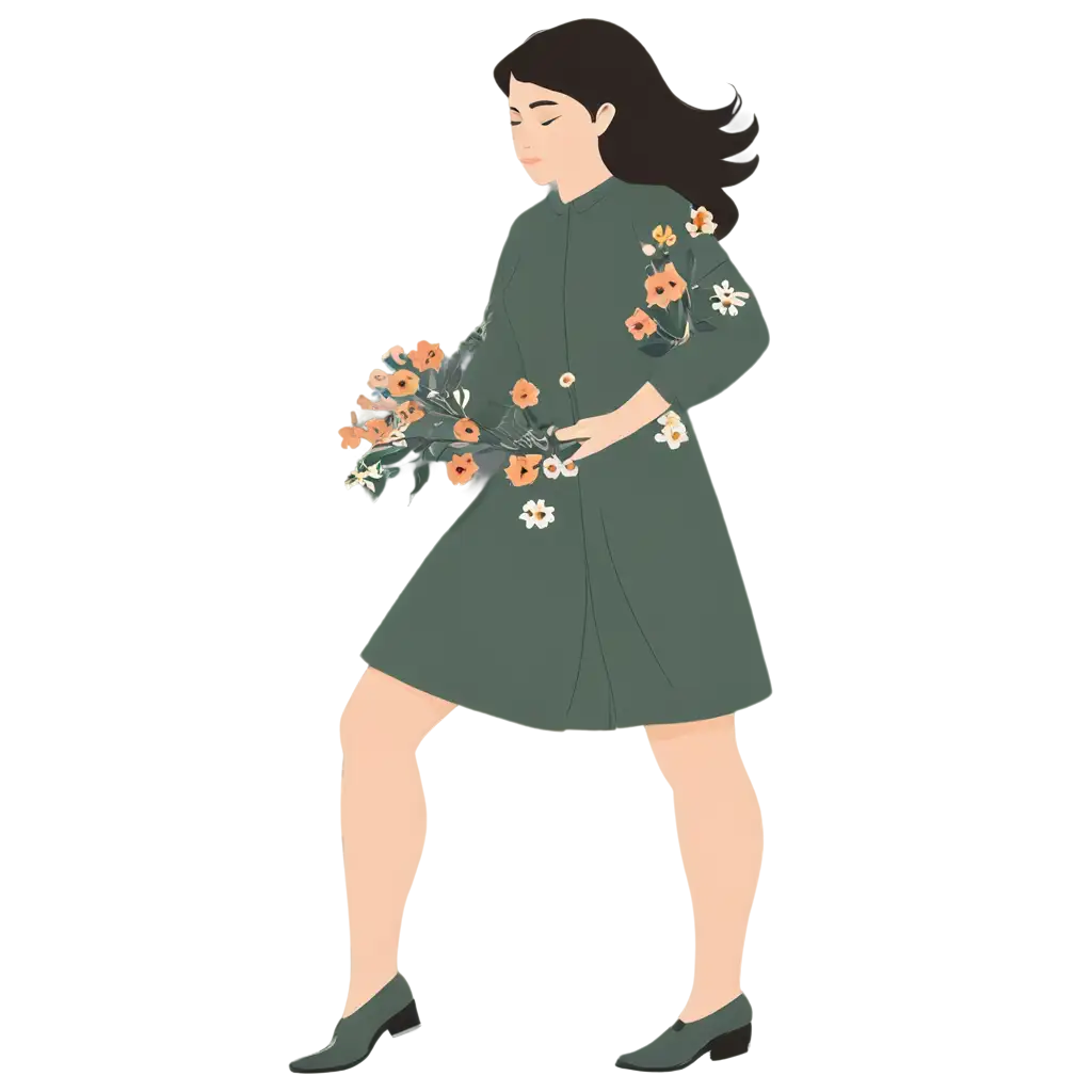 Stunning-Flat-Illustration-of-a-Girl-with-Floral-Elements-in-HighQuality-PNG-Format