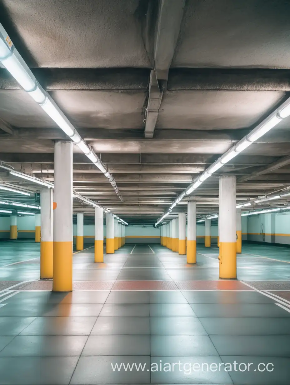 Empty-Underground-Parking-in-Vibrant-Pastel-Tones