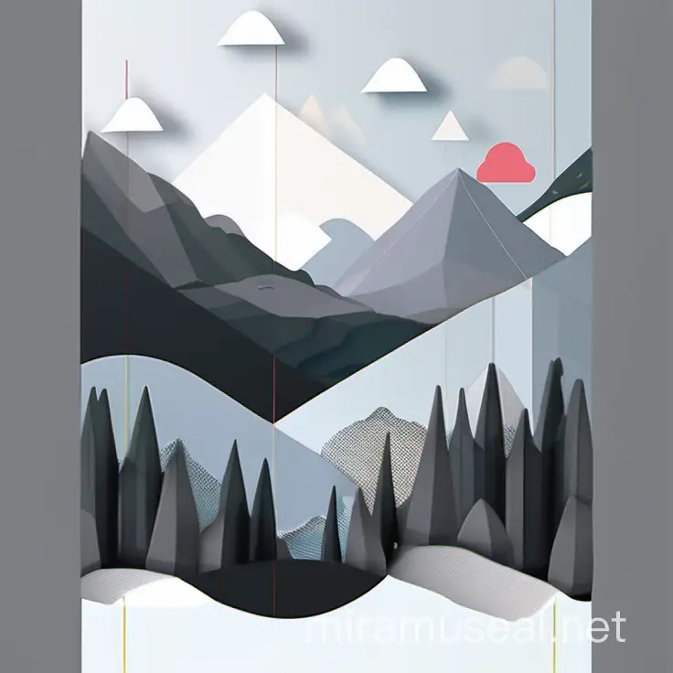 Geometric Mountain Landscape with River Streams