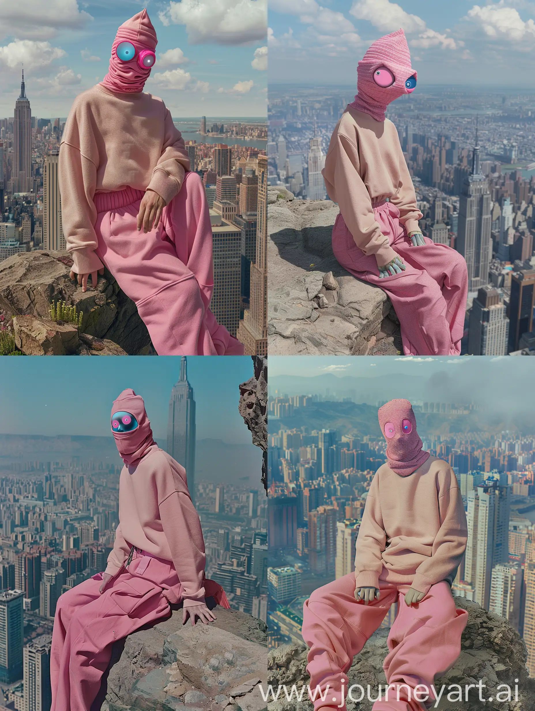 Urban-Contemplation-Individual-in-Pink-Sweatshirt-on-Cliff-Overlooking-Cityscape