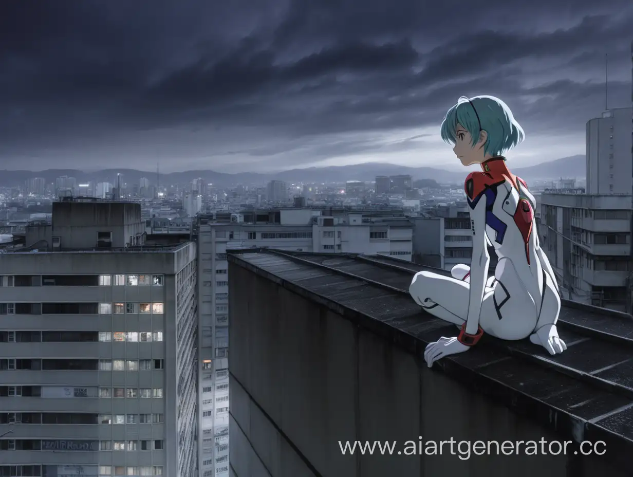 Ayanami-Rei-Contemplating-on-Rooftop-in-Evangelion-Setting