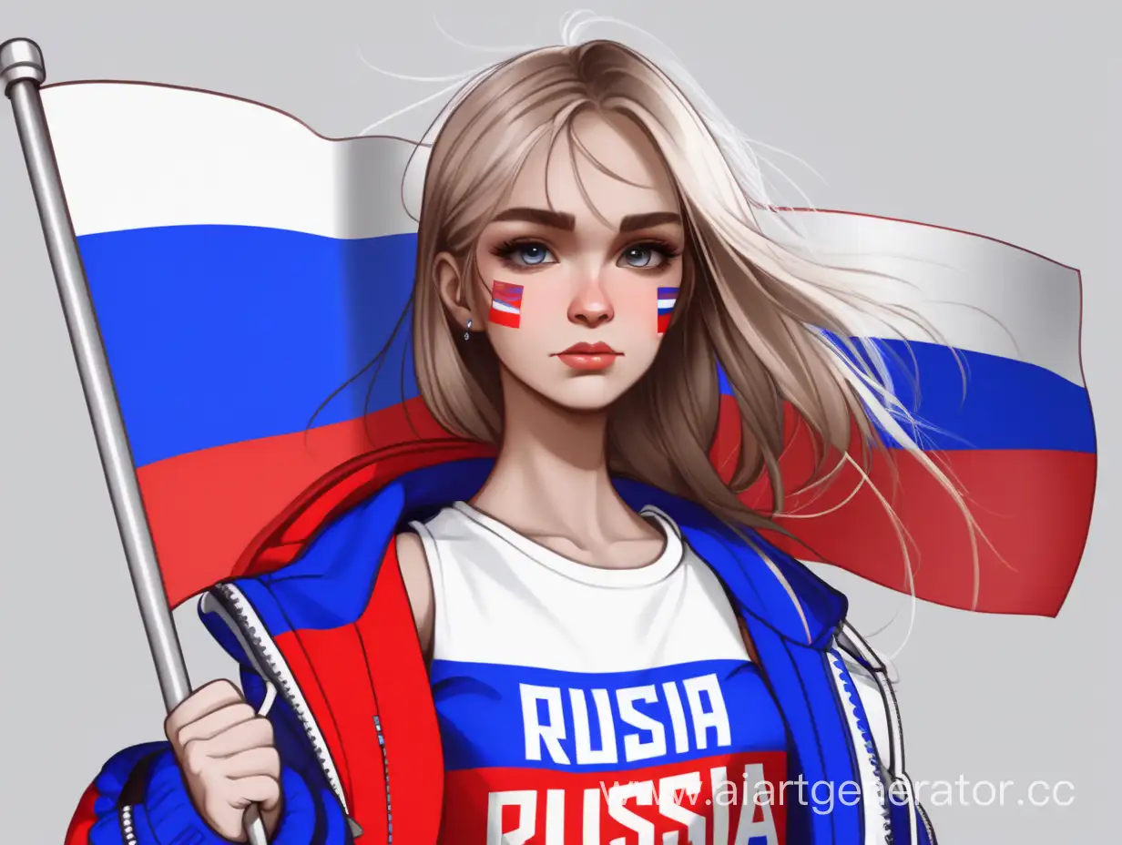 русская девушка с флагом россии в стиле хардбасс