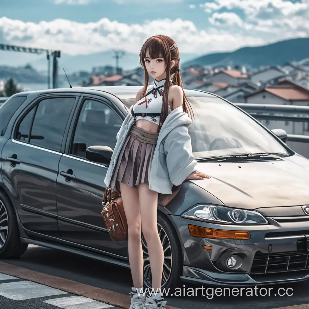 Stunning-Anime-Girl-Posing-by-a-Car