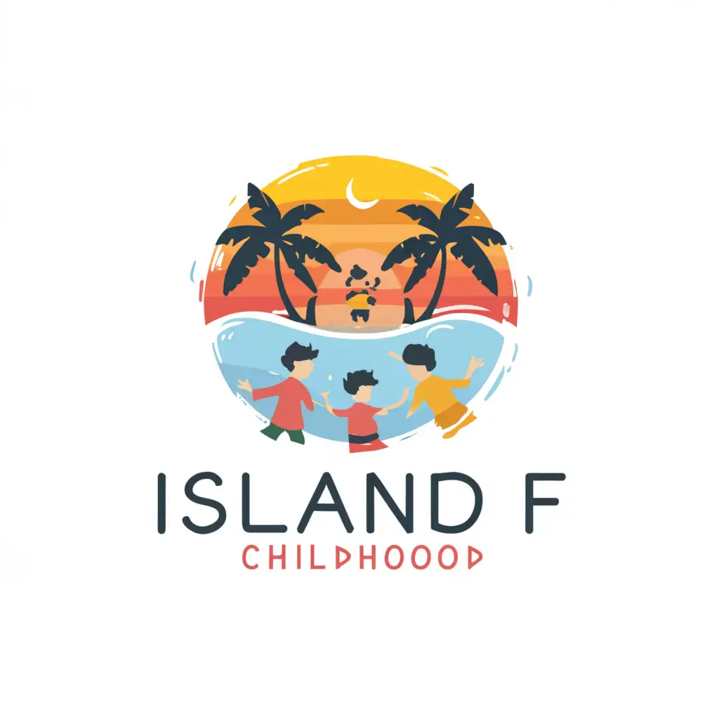 a logo design,with the text "Island of Childhood", main symbol:Island, children,Moderate,clear background