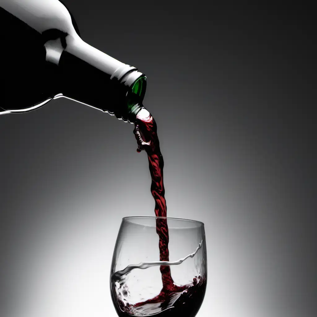 red wine being poured out of a wine bottle in black and white