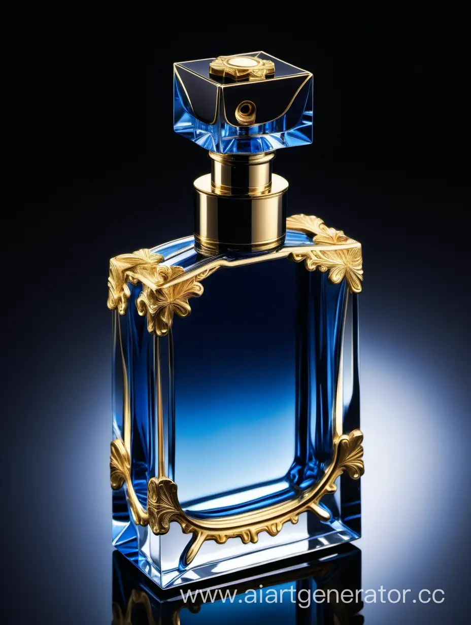 Elegant-Crystal-Clear-Perfume-Bottle-in-Blue-Black-and-Gold