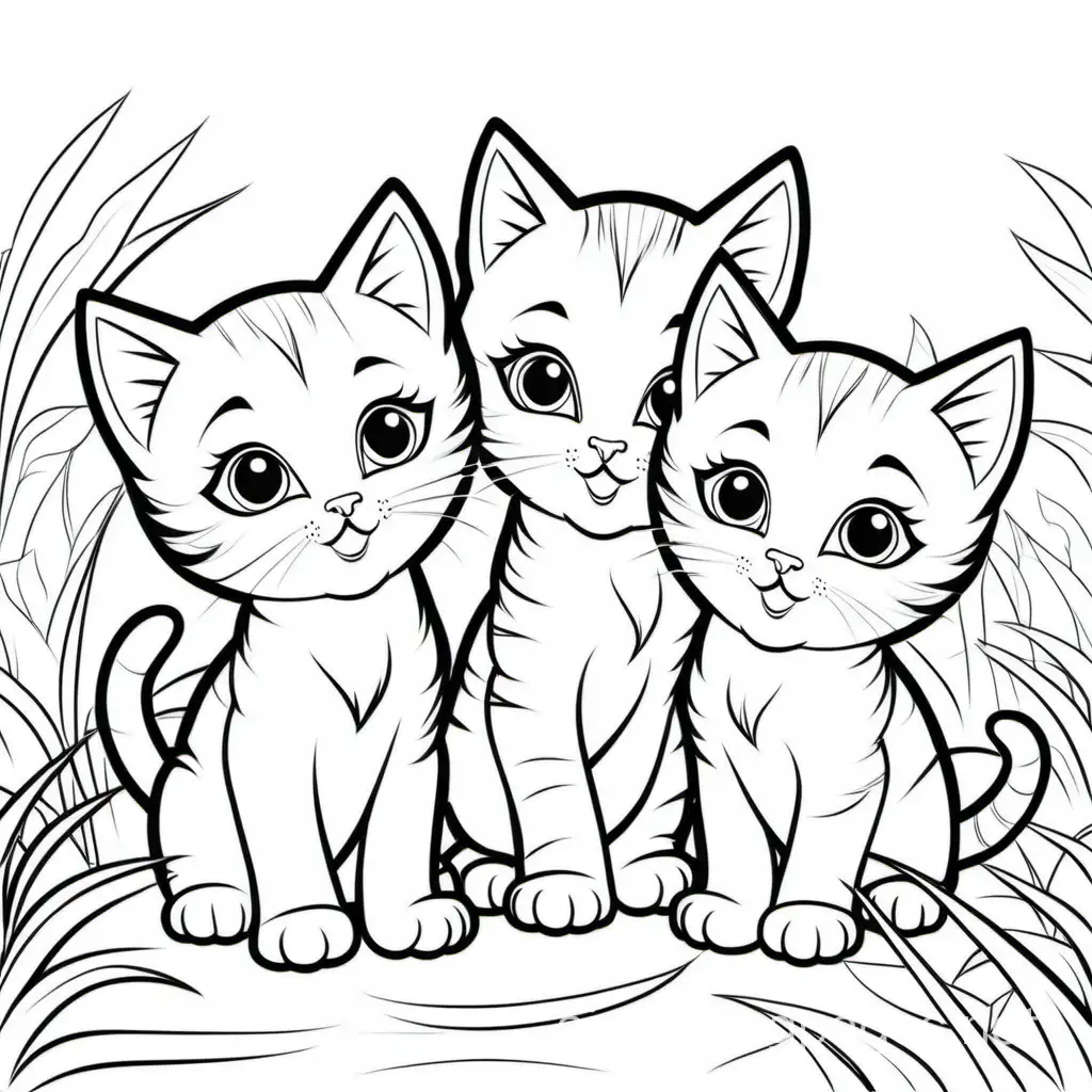 Adorable-Kittens-Playing-Black-and-White-Line-Art-Coloring-Page-with-Simple-Background