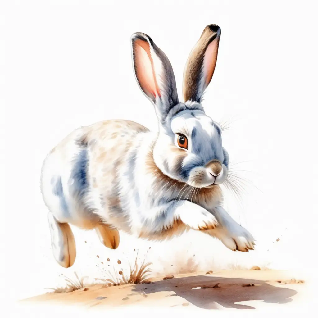 Energetic Rabbit Leaping Watercolor Illustration