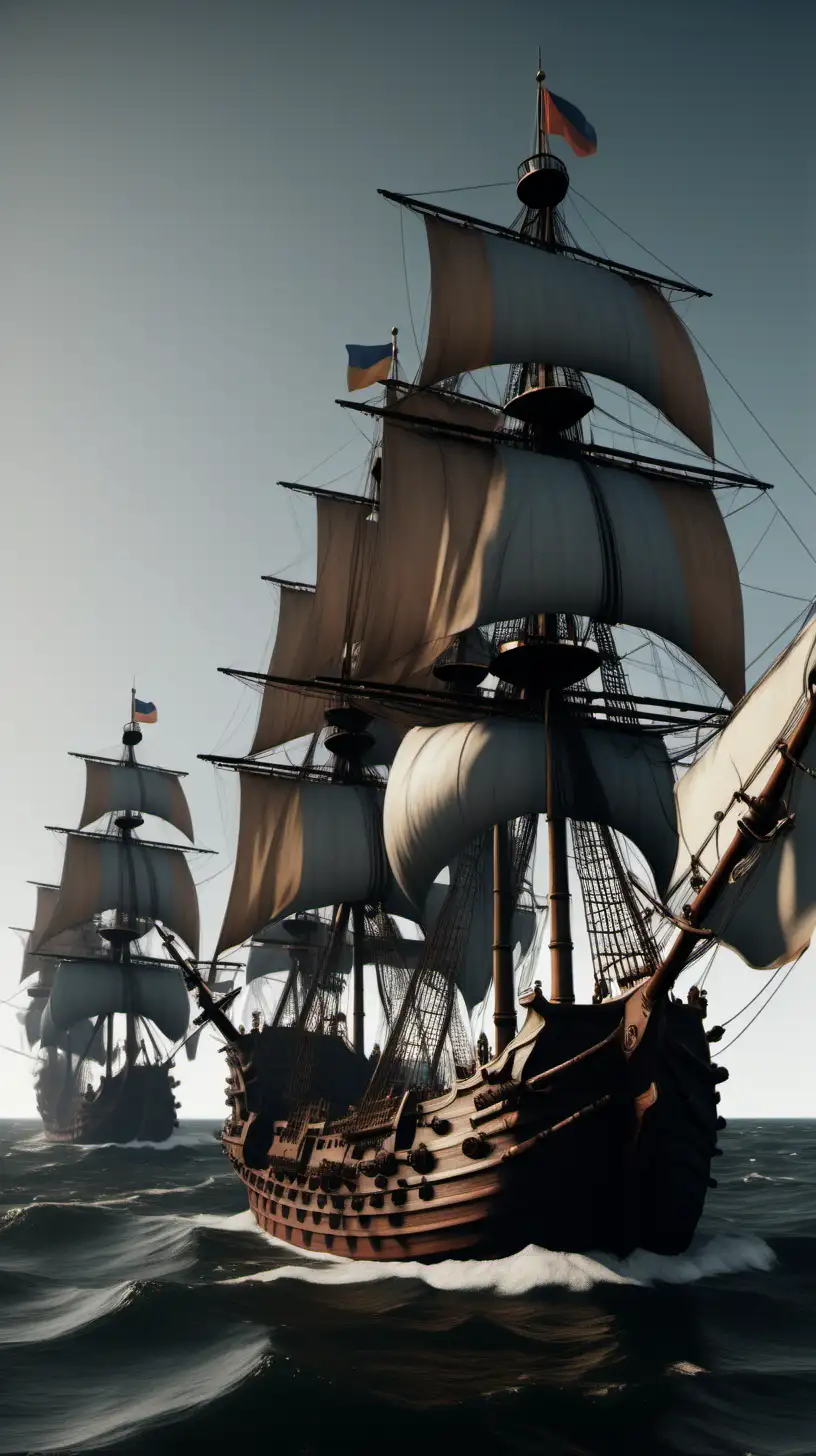UltraRealistic 16th Century Dutch Fleet in High Definition Cinematic Lighting 8K Image