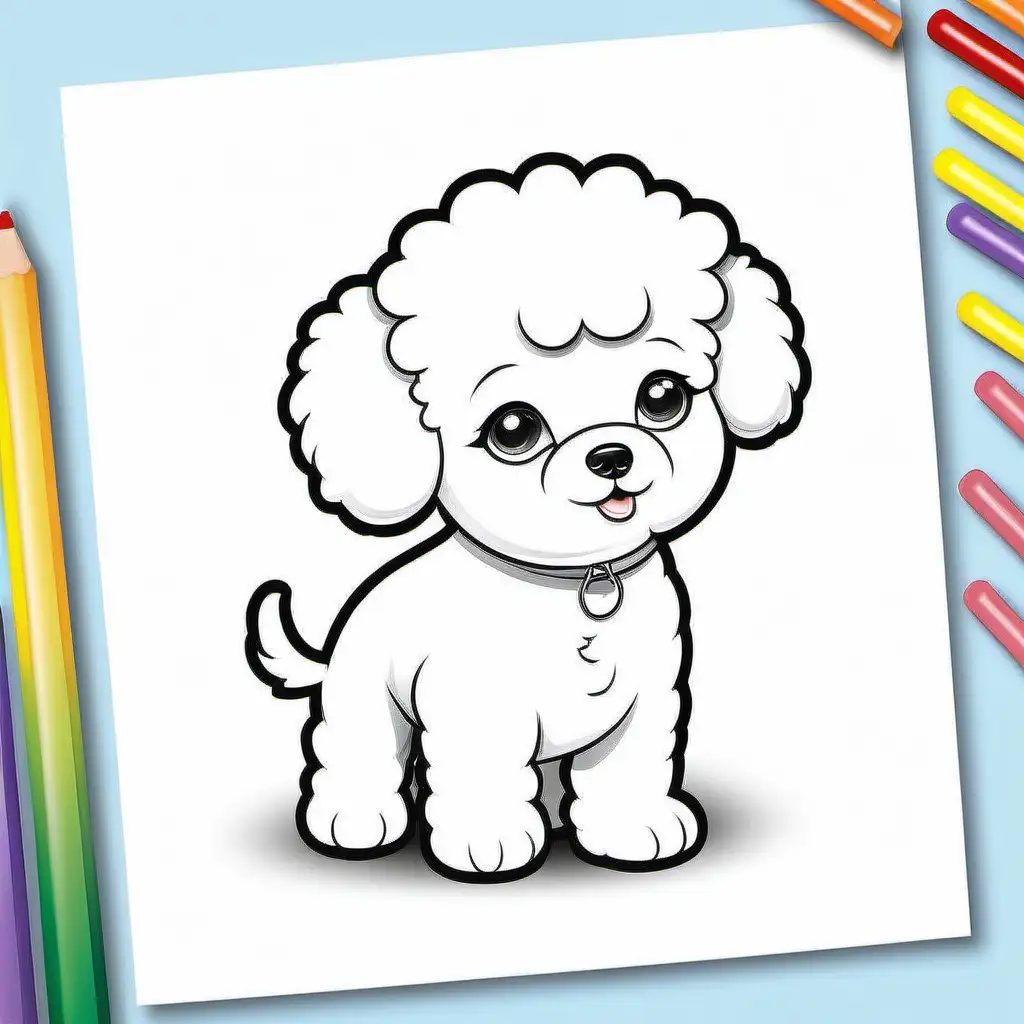 colouring page for kids , Bichons Frises ,
cartoon style , thick lines , low detail , no shading --r 911
